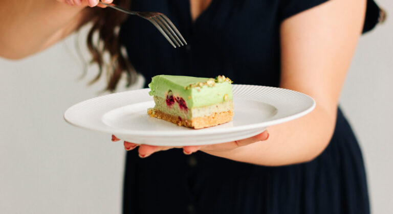 A beautifully plated dessert, its profitability calculated using cafe accounting Europe software.