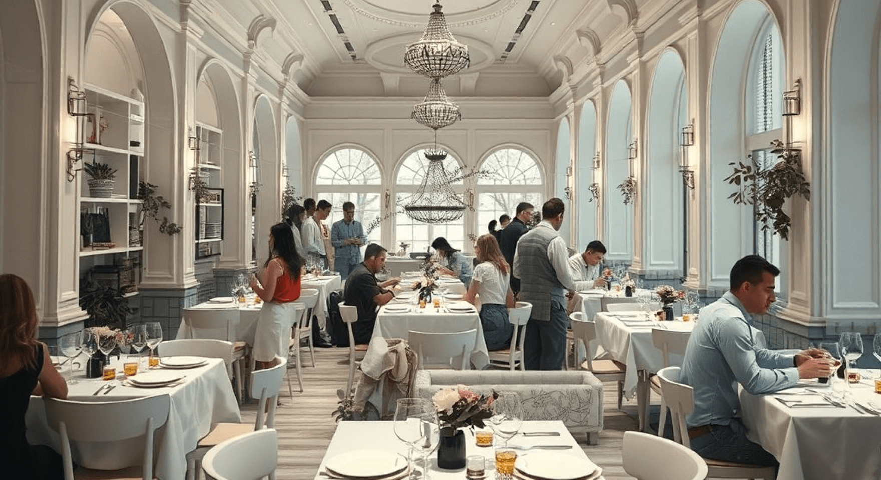 A bustling cafe interior where software for accounting in cafe efficiently manages daily transactions