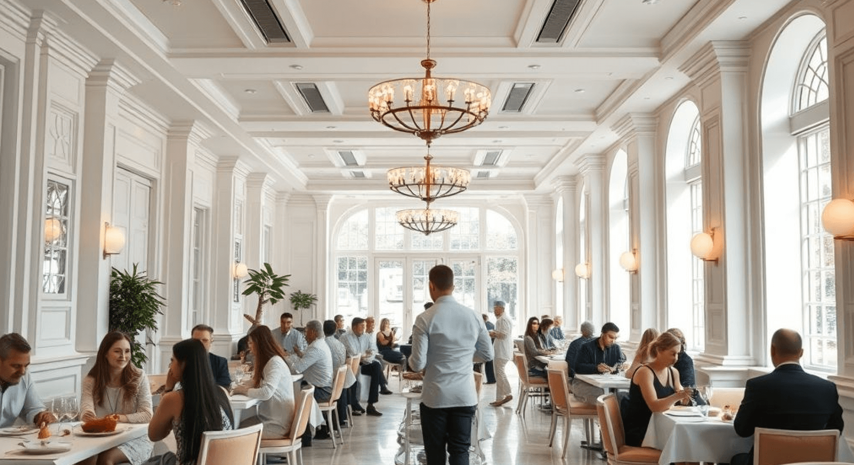 A bustling restaurant where guests enjoy a seamless experience thanks to restaurant automation