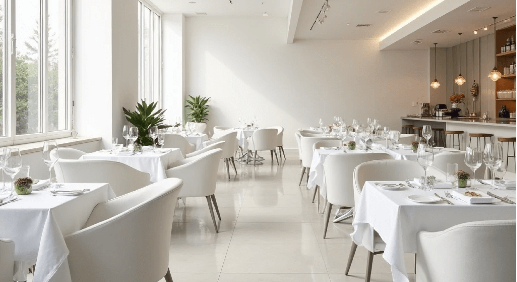 A pristine cafe interior ready for the day's business, supported by effective cafe accounting software