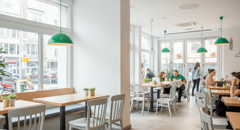 A lively restaurant full of guests, where restaurant inventory automation supports seamless kitchen operations and service