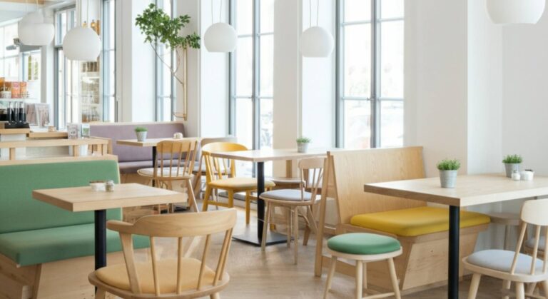 A modern cafe interior where a CRM for coffee shops helps maintain order and high service