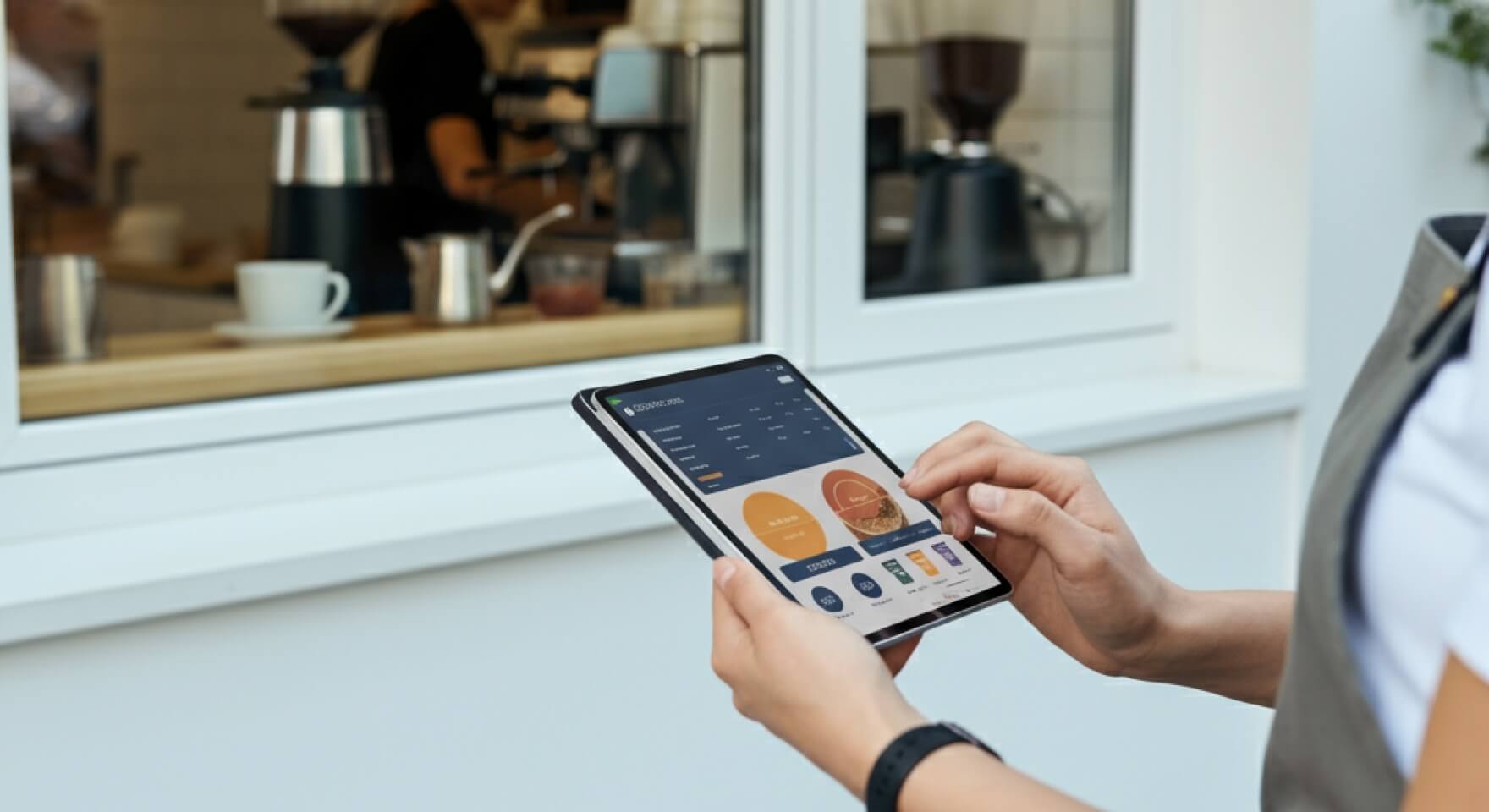 A customer places an order via a tablet—convenient cafe automation